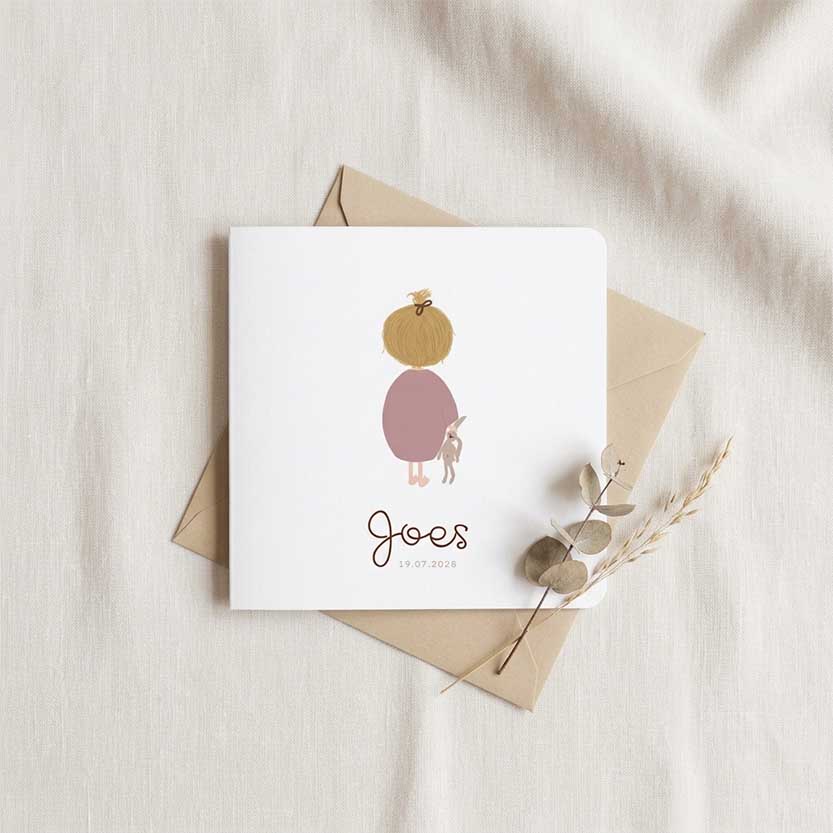 Geboortekaartje illustratie meisje met knuffel