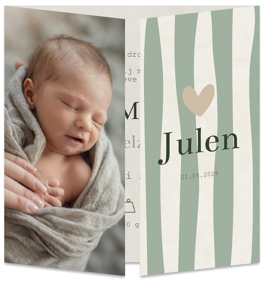 Geboortekaartje Jongen Babyfoto Streepjes Luikkaartje 