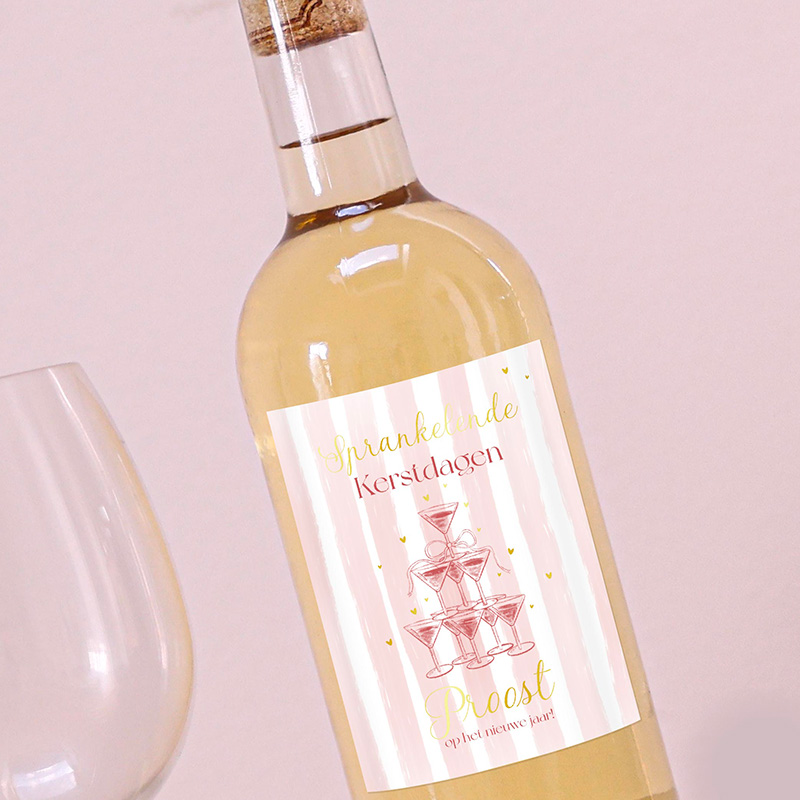 Kerst flesetiket sprankelende kerstdagen rood met goudfolie