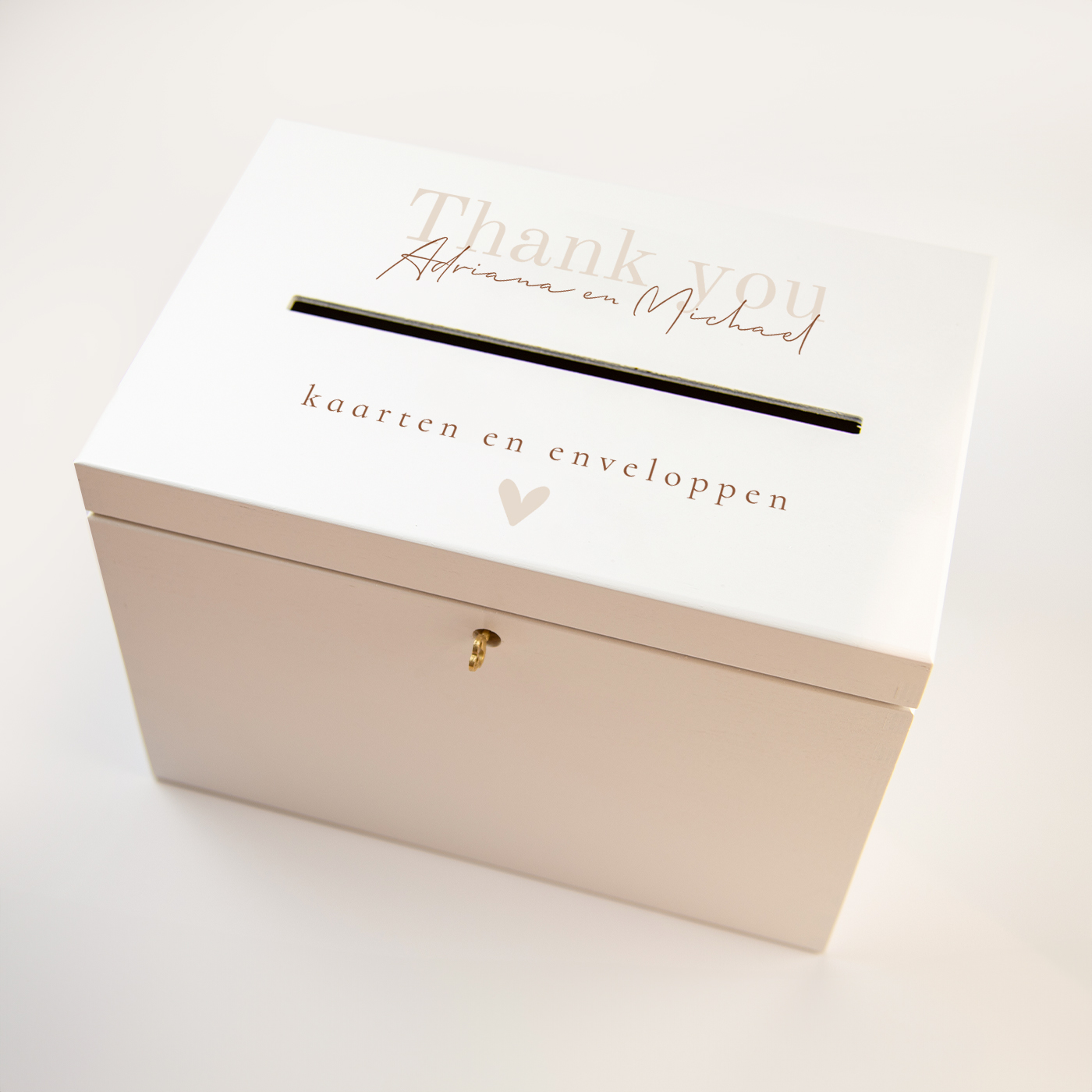 Enveloppenkist bruiloft beige met hartje