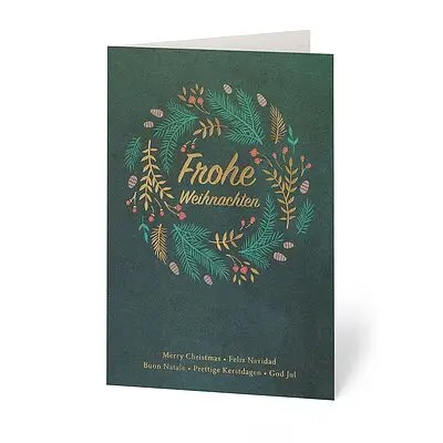 Geschäftliche Weihnachtskarte Adventskranz mit Goldfolienprägung