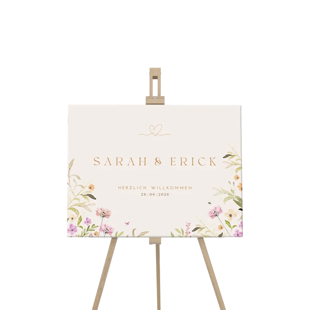 Willkommensschild mit Wildblumen