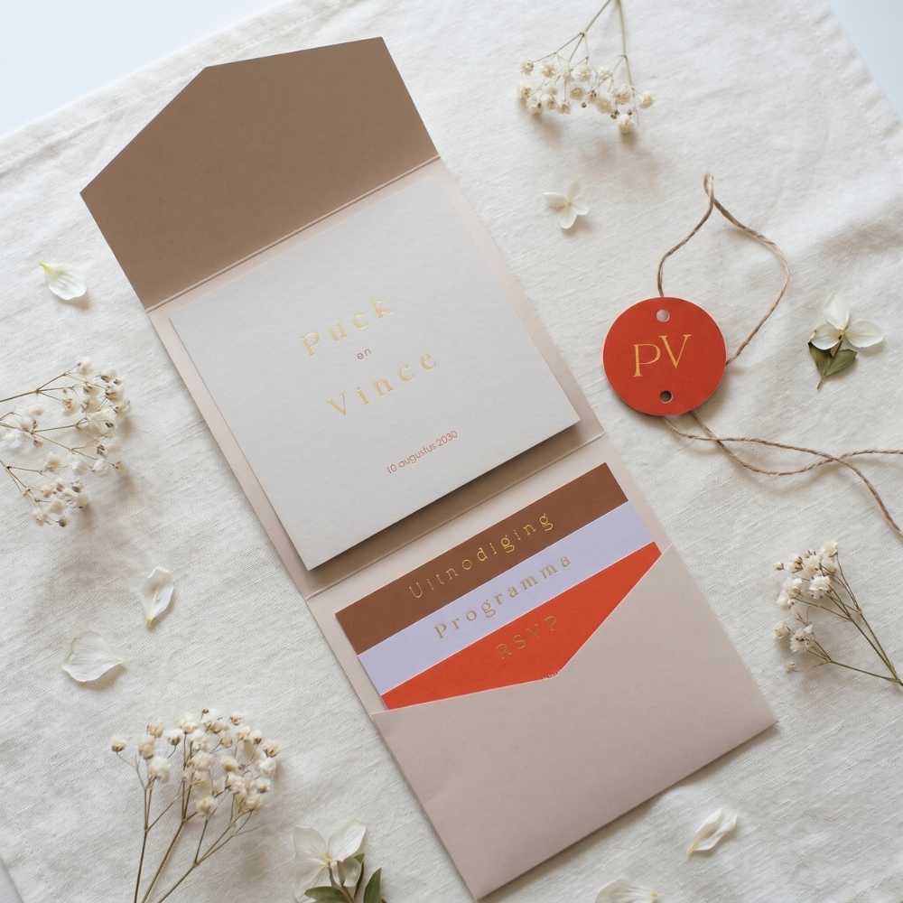 Pocketfold trouwkaart colourful chic kleuren