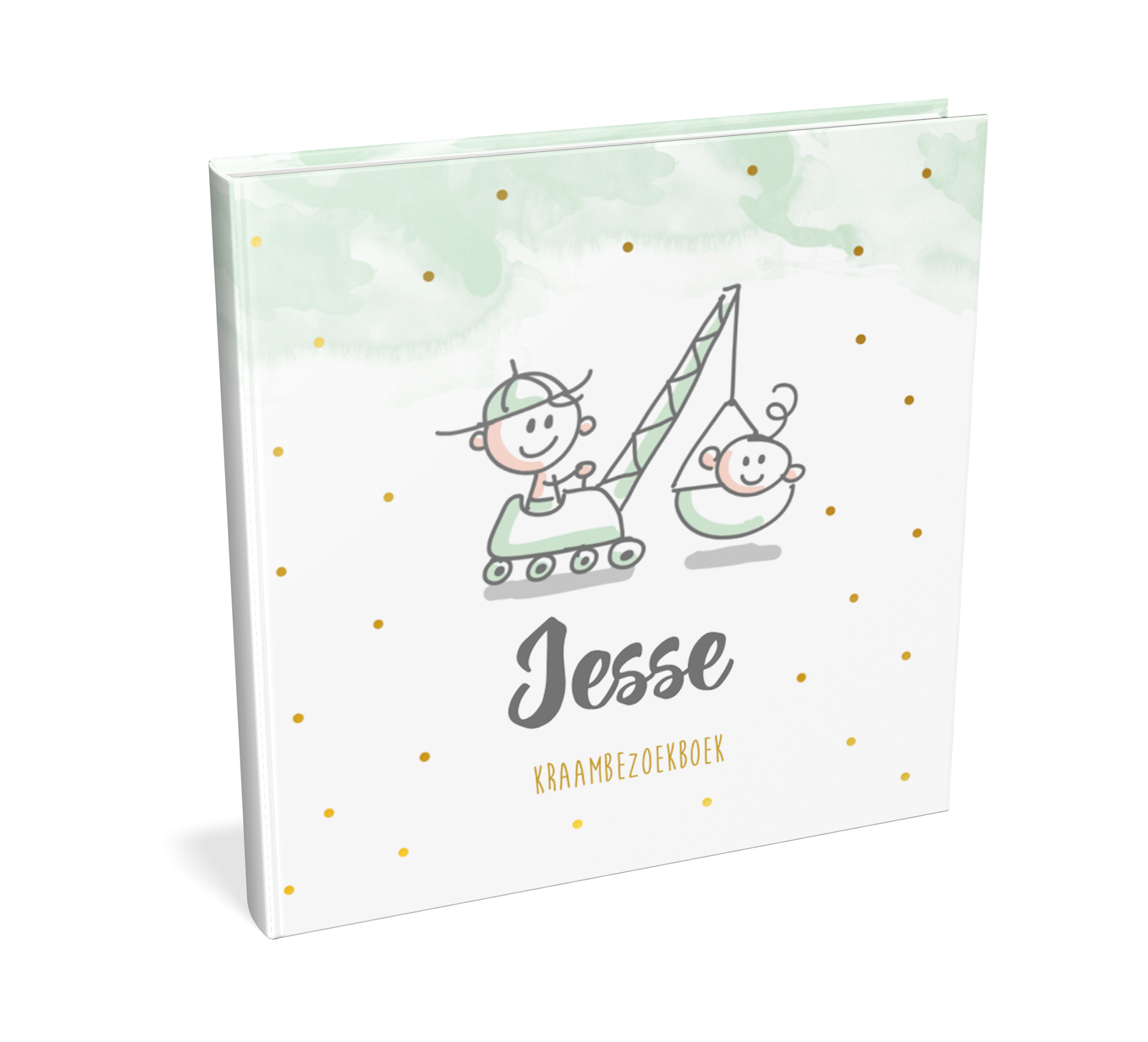 Kraambezoekboek groene watercolour met kraanwagen