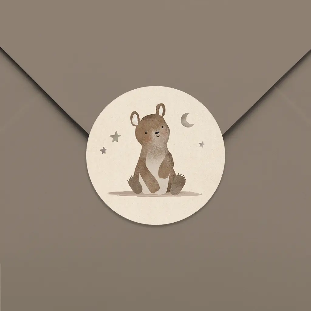 Sluitsticker met lief beertje en sterren - per vel