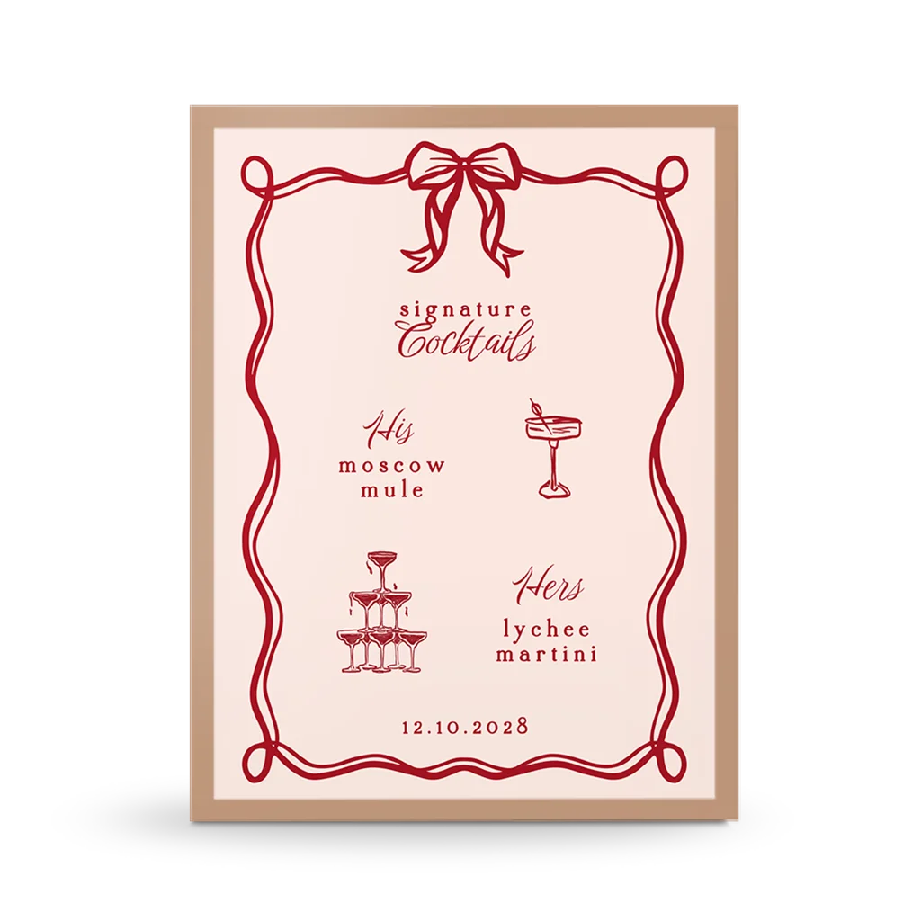 Bruiloft cocktail bar poster vintage met strik