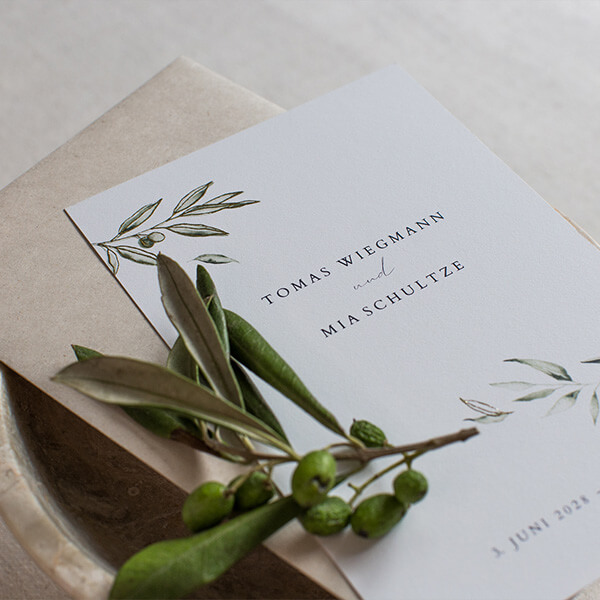 Hochzeitskarte Mediterrane Olivenzweige