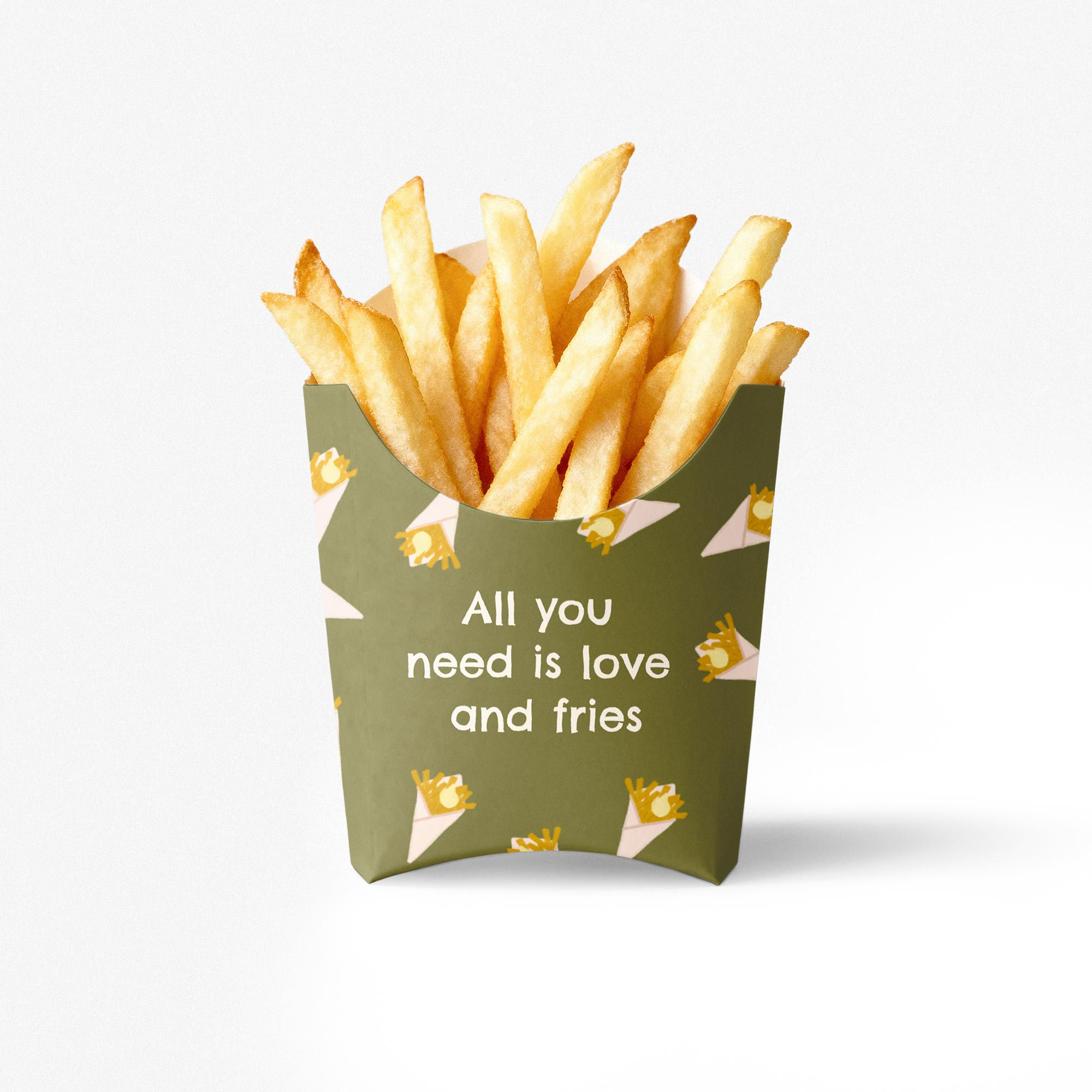 Frietbakje met illustraties en quote