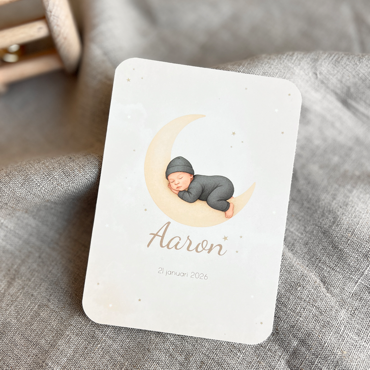 Geboortekaart Jongen Maan Bruine Baby