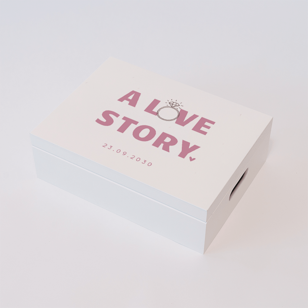 Memorybox huwelijk in rood en roze met quote