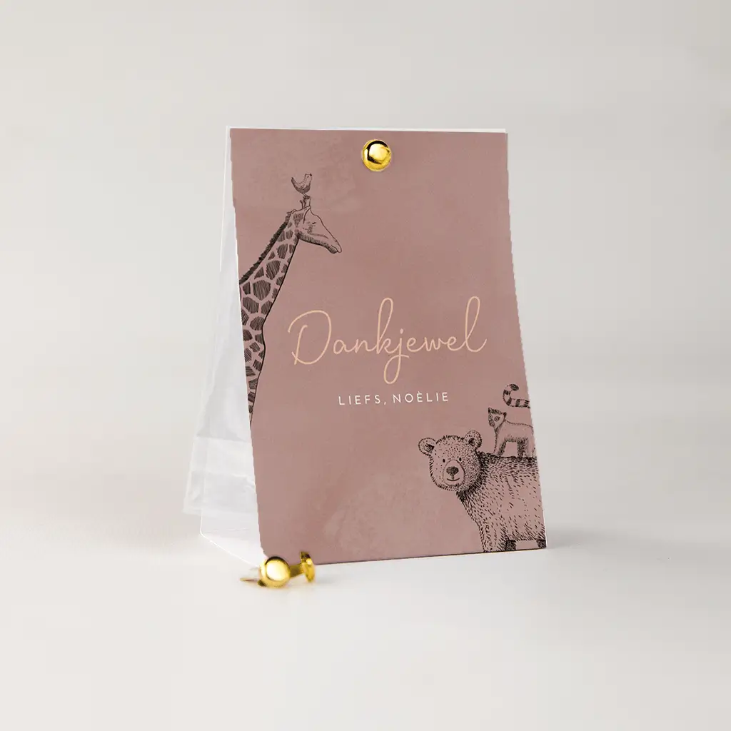 Doopsuiker snoepzakje paars met getekende dieren