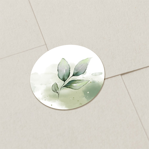 Sluitsticker met groene waterverf en takje met blaadjes