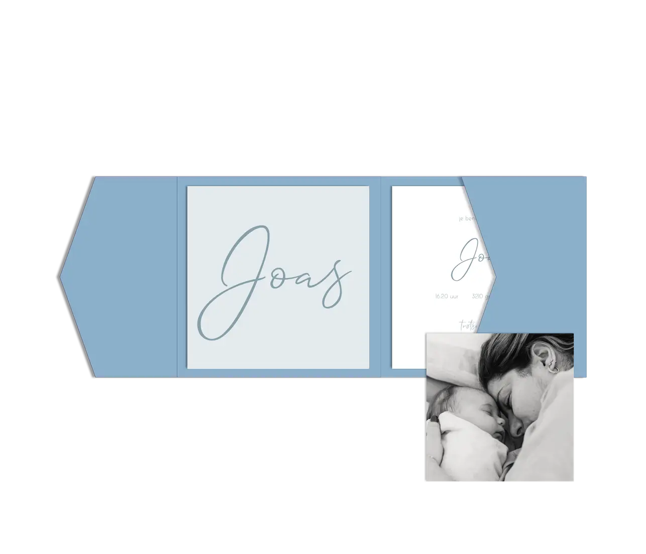 Pocketfold geboortekaartje minimalistisch lichtblauw