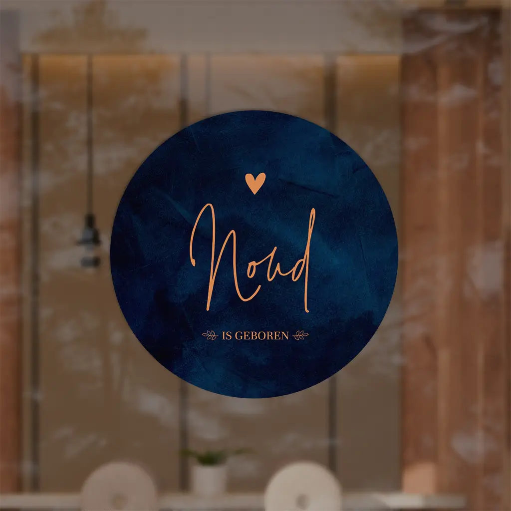 Raamsticker rond met blauwe velvet-look achtergrond en hartje