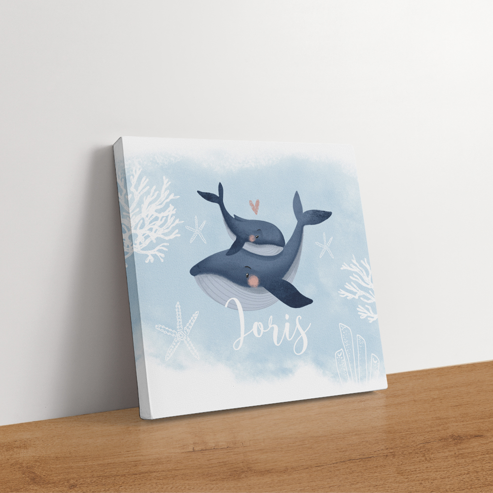 Blauw canvas schilderij onderwater met walvissen