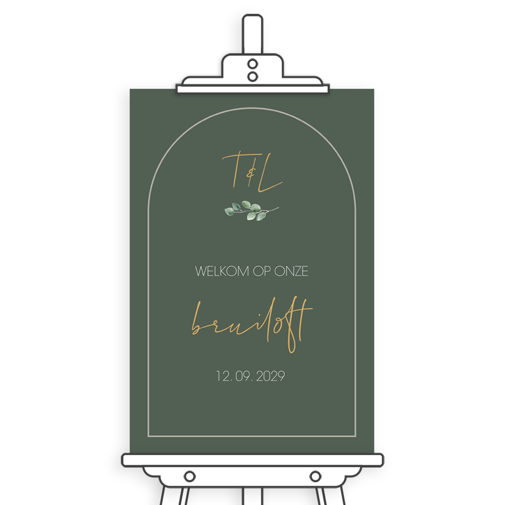 Groen welkomstbord met logo en takje
