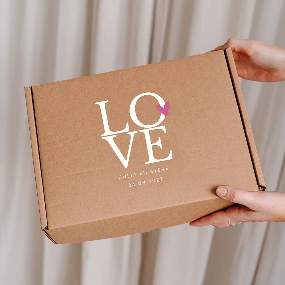 Huwelijk cadeaudoos met tekst en namen