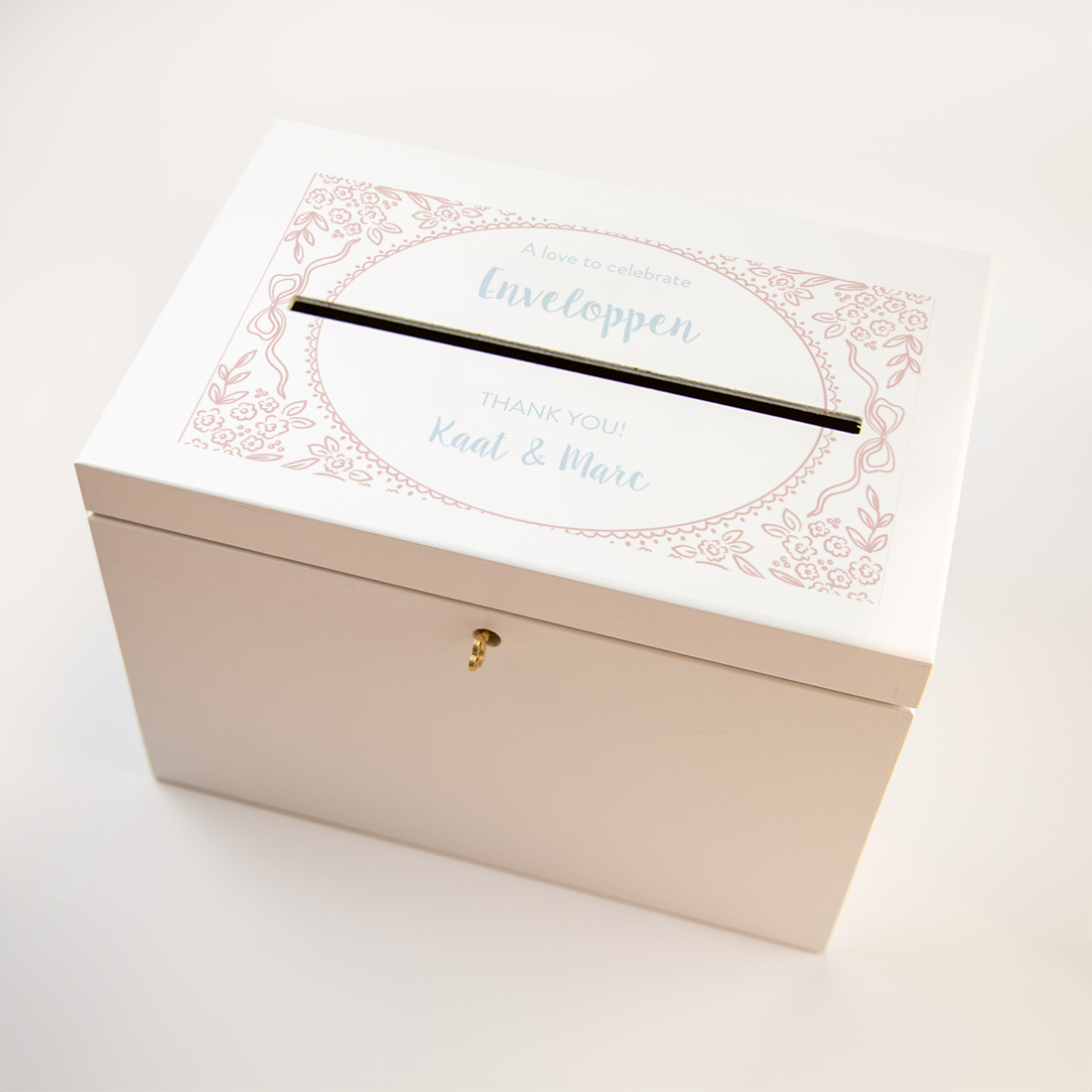 Enveloppendoos wit roze blauw