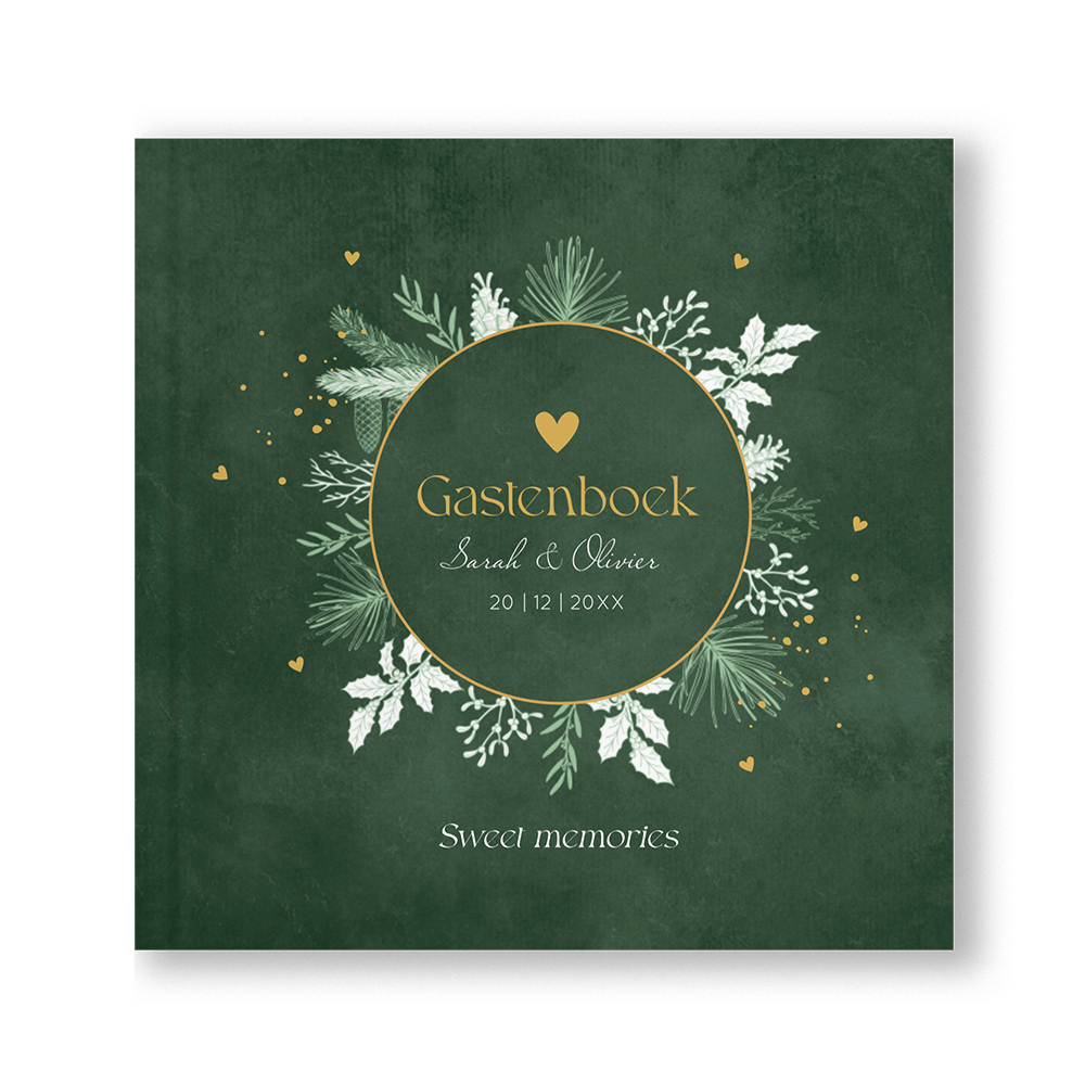 Gastenboek bruiloft winter wedding groen kersttakjes