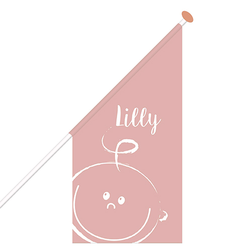 Geboortevlag met naam oudroze met babygezichtje