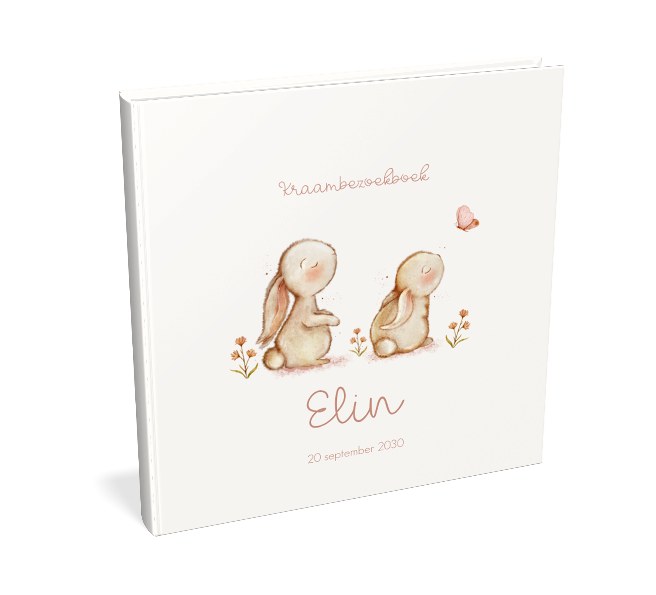 Lief kraambezoekboek met konijntjes en vlinder