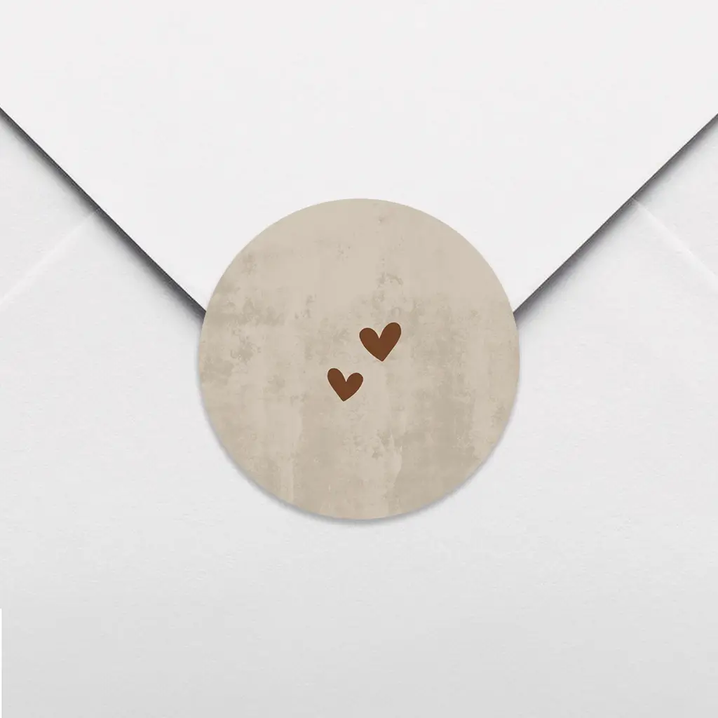 Sluitsticker bruine velvet-look met hartjes - per 25 stuks