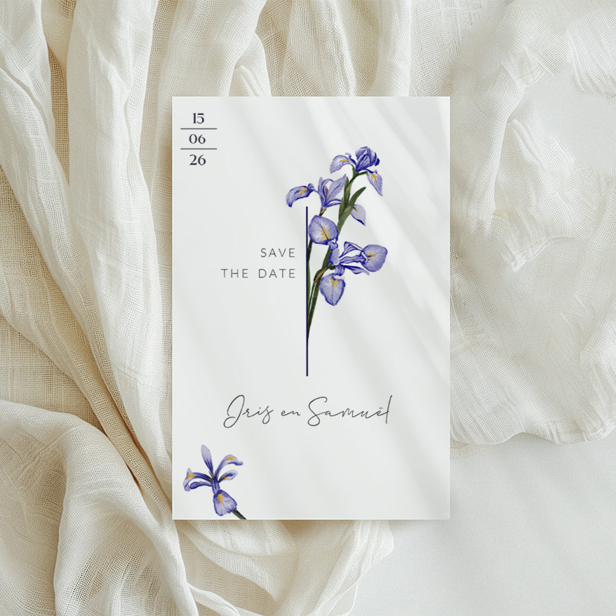 Trouwkaart met irisbloem
