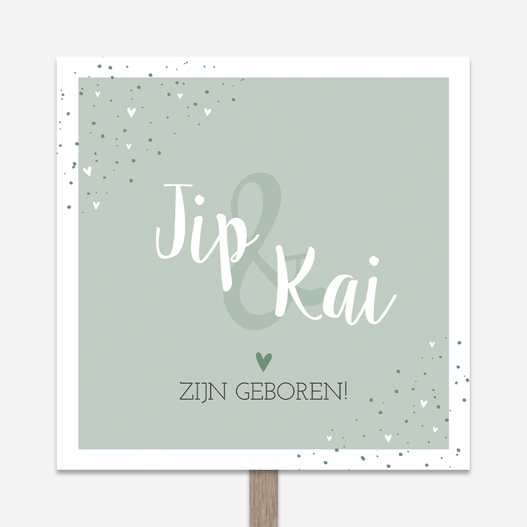 Tuinbord Geboortebord Groen Tweeling Stippen