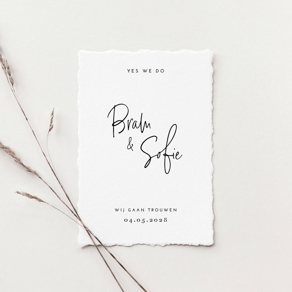 Trouwkaart handgeschept papier look sierlijk DIY*