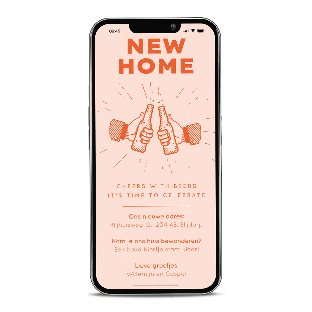 Verhuisbericht maken whatsapp new home met proostend bier