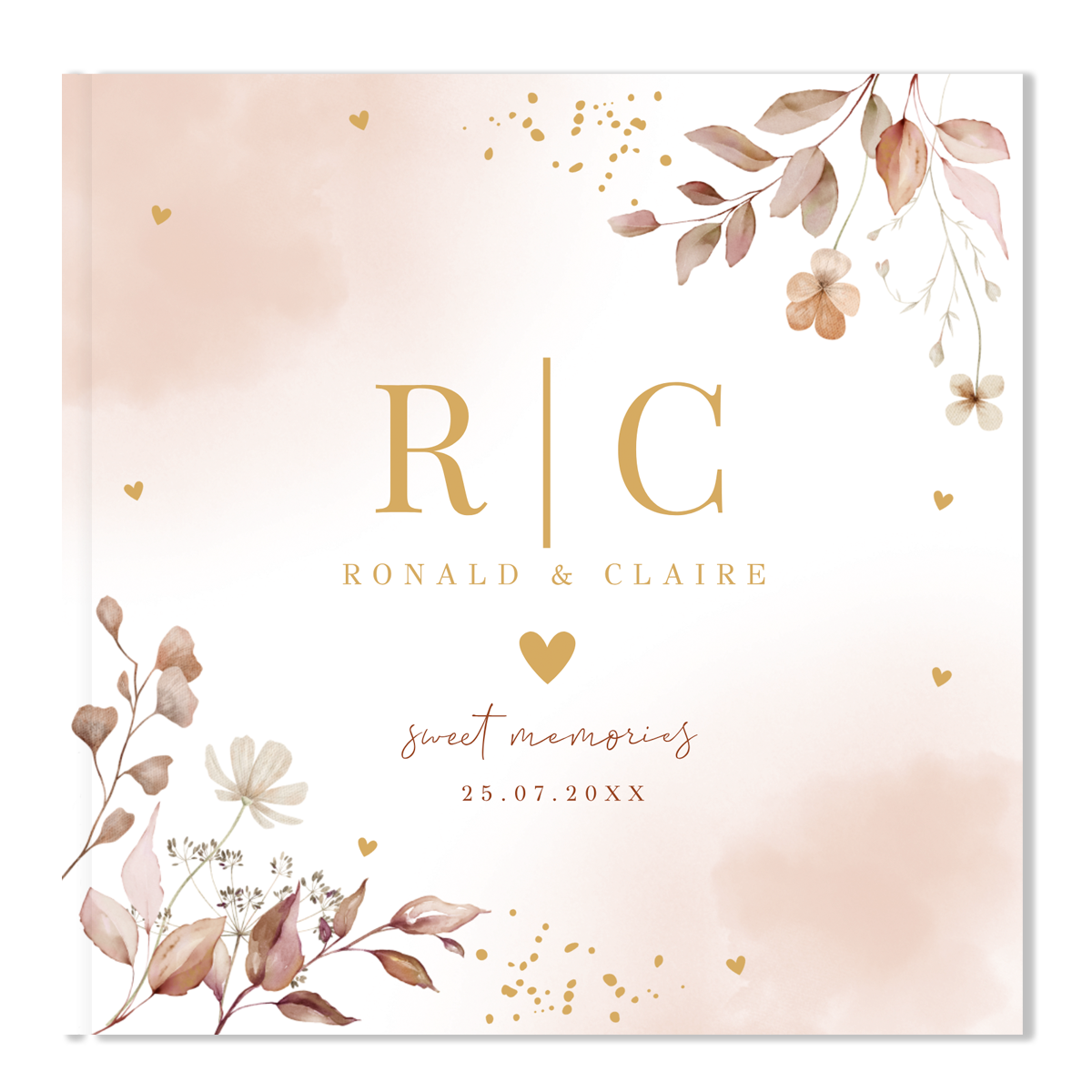 Gastenboek bruiloft bloemen roze watercolour terracotta