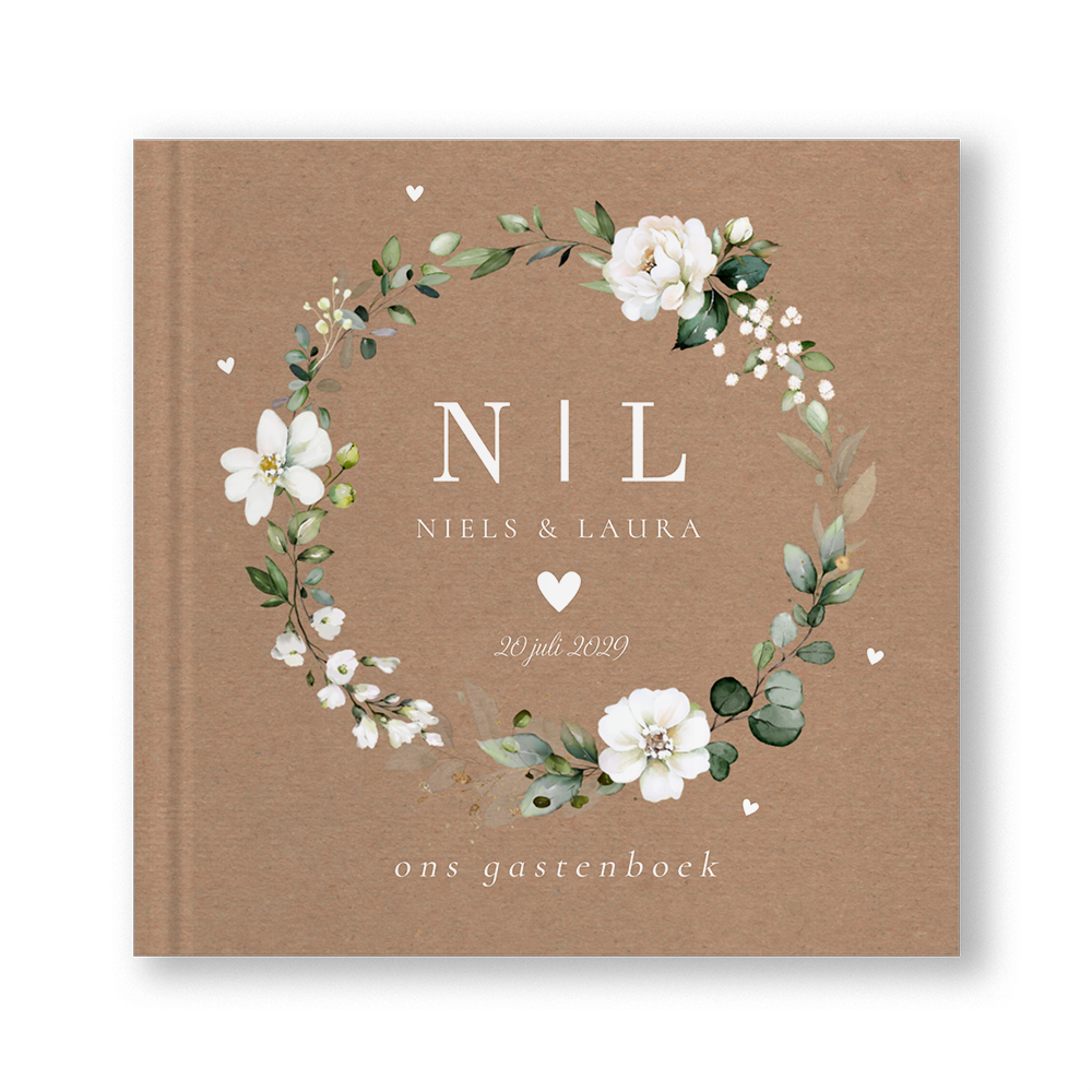 Gastenboek bloemen wit groen kraflook