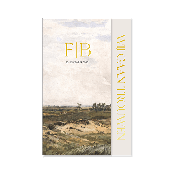 Unieke drieluik trouwuitnodiging met schilderij en folie