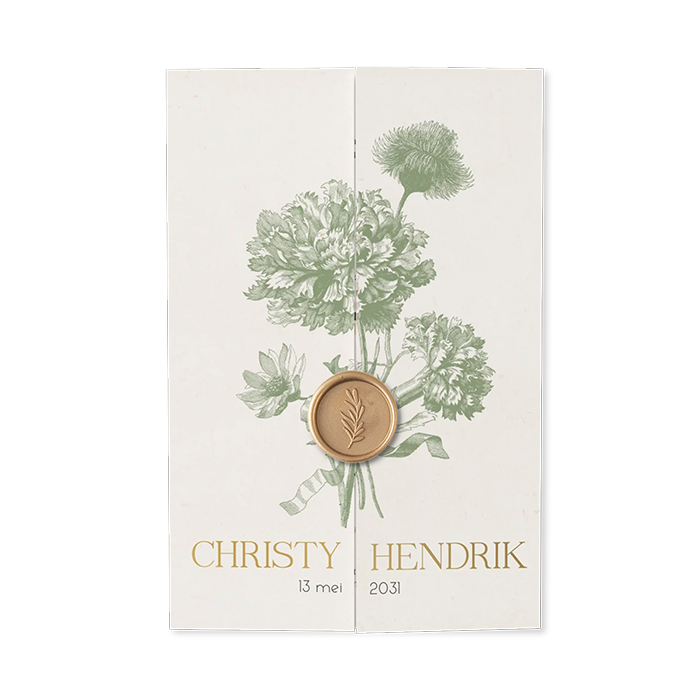 Vintage trouwkaart drieluik met bloemen