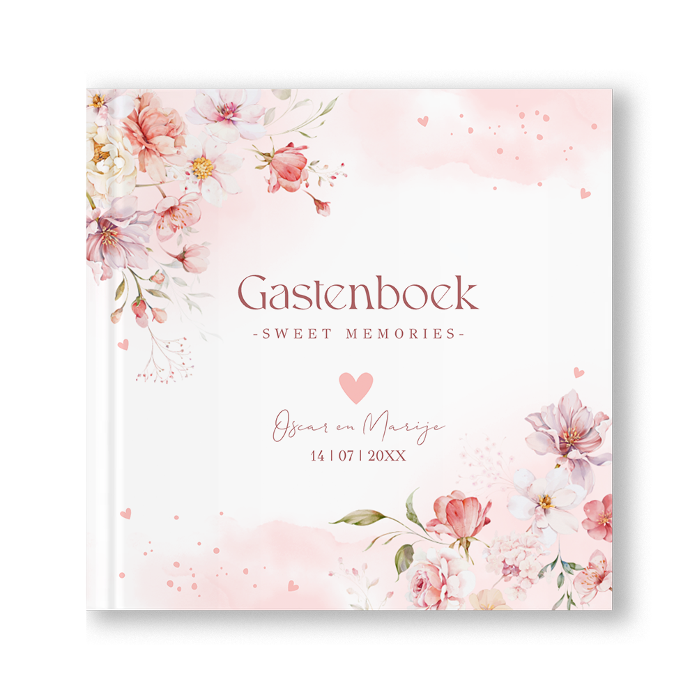 Gastenboek bruiloft elegante bloemen roze
