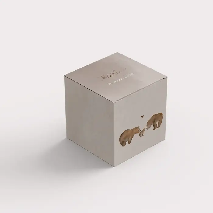 Doopsuikerdoosje bruin met berenfamilie