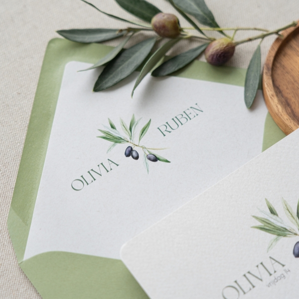 Inlay trouwkaart met olijftakje
