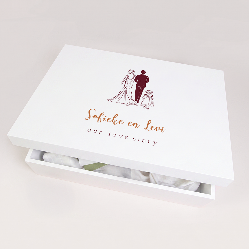 Memorybox huwelijk met lijntekening