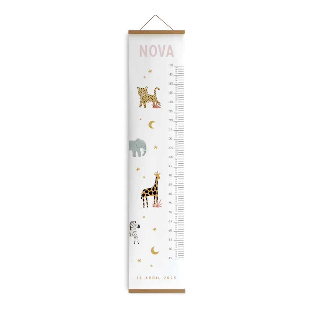 Groeimeter met naam en diertjes