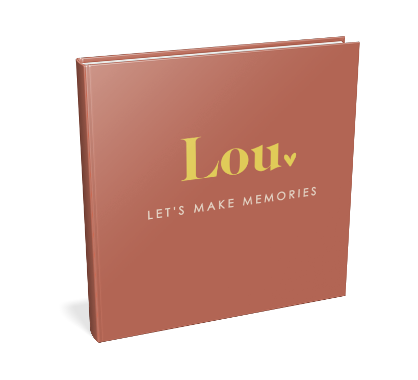 Koperkleurig kraambezoekboek met stoere typografie en hartje