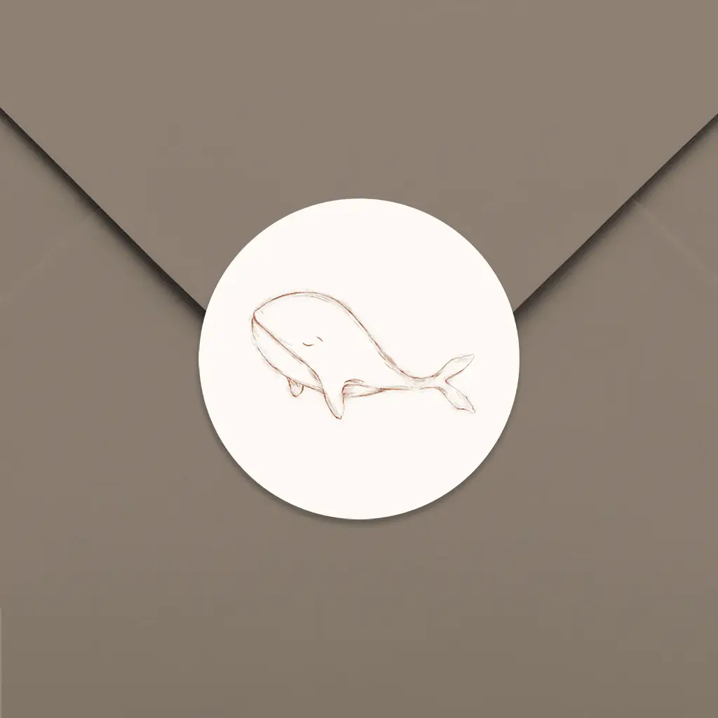 Stijlvolle sluitsticker met lijntekening van walvis - per 25 stuks