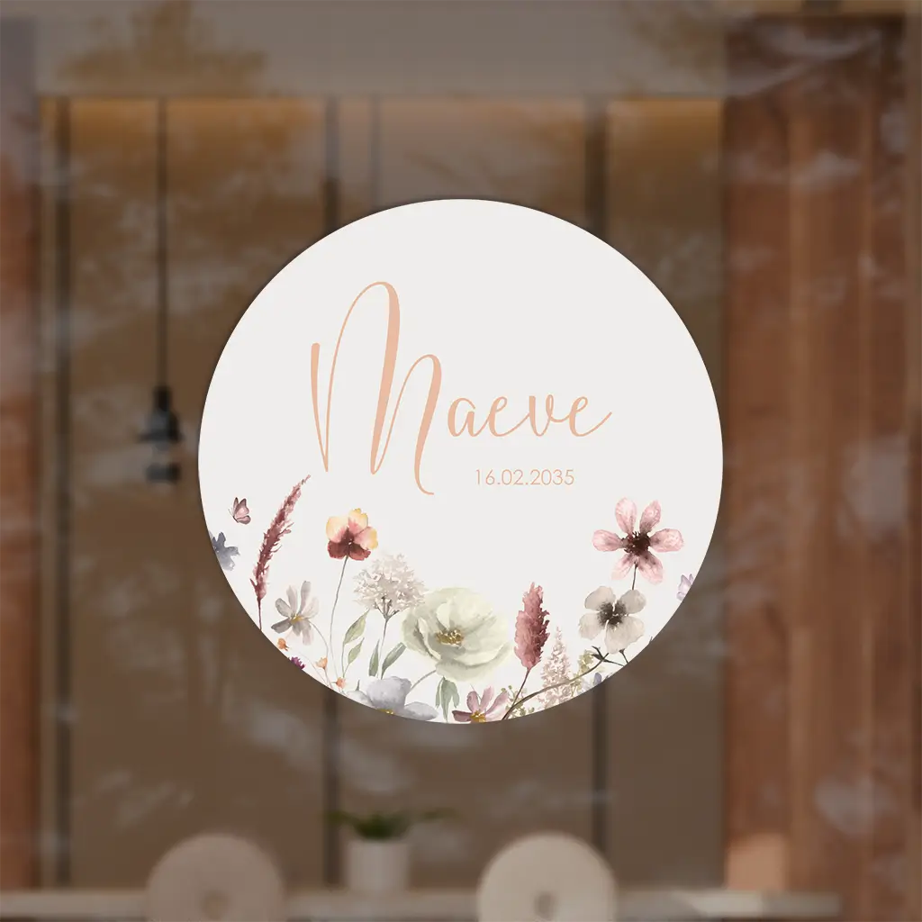 Raamsticker rond met watercolour bloemen