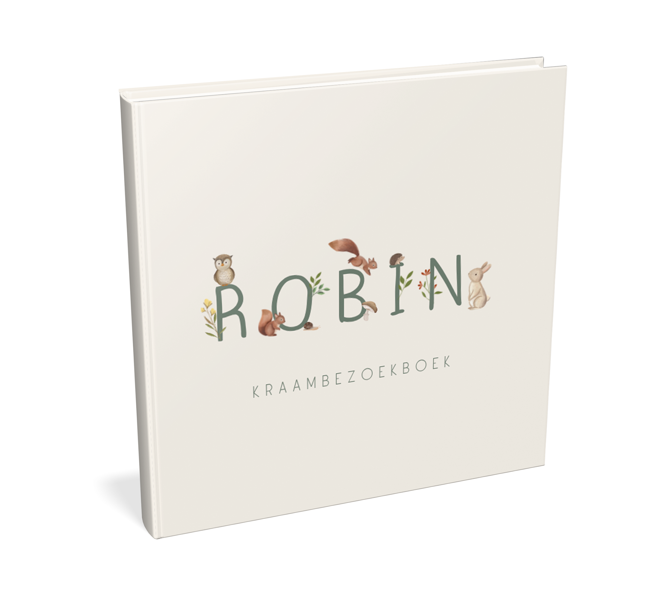 Kraambezoek beige met naam en bosdieren
