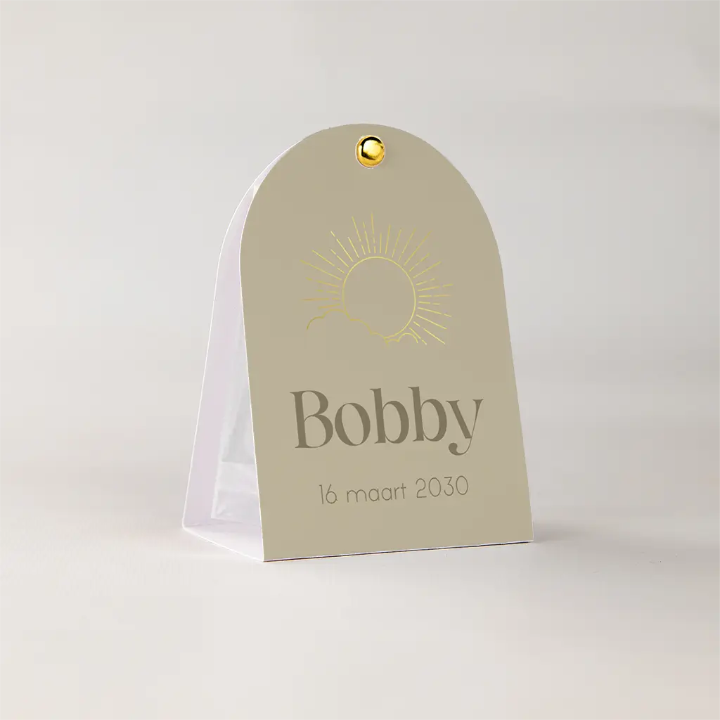 Doopsuiker snoepzakje met zon en goudfolie