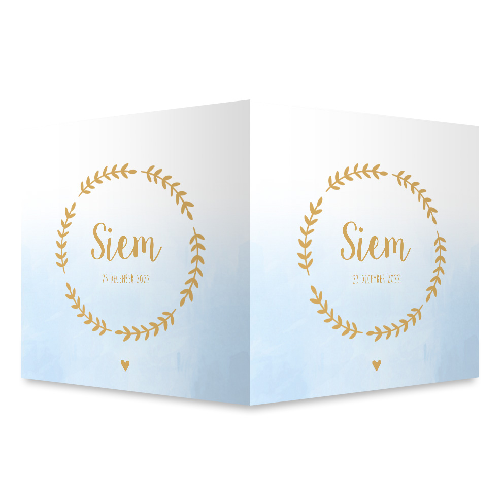 Geboortebord jongen watercolor blauw met krans