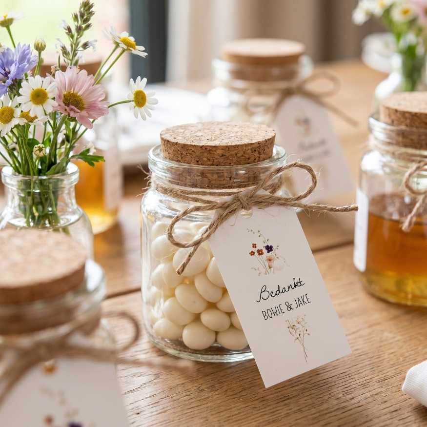Bedankt label bruiloft botanisch bloemen