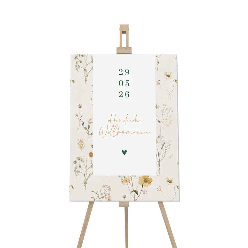 Willkommensschild Re-Board Karton mit Aquarellfeldblumen