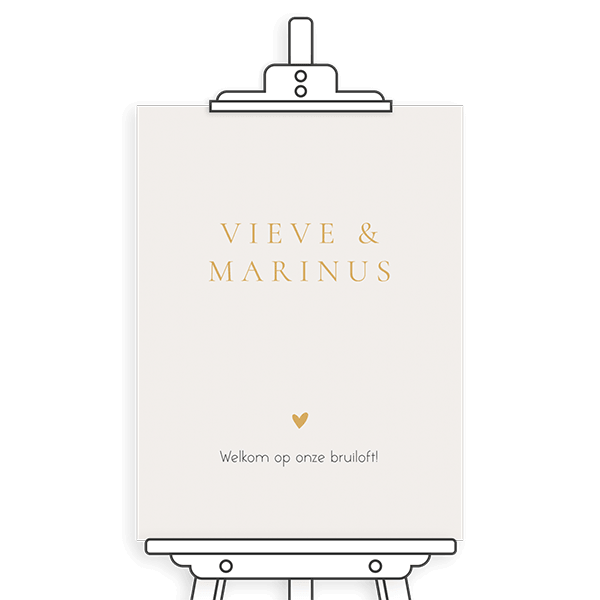 Beige welkomstbord bruiloft staand met hartje