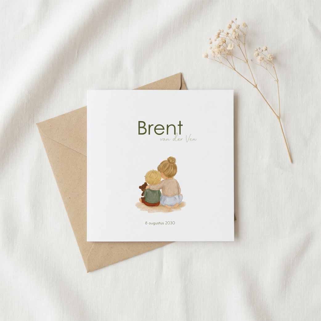 Klassiek geboortekaartje jongen illustratie klein broertje grote zus