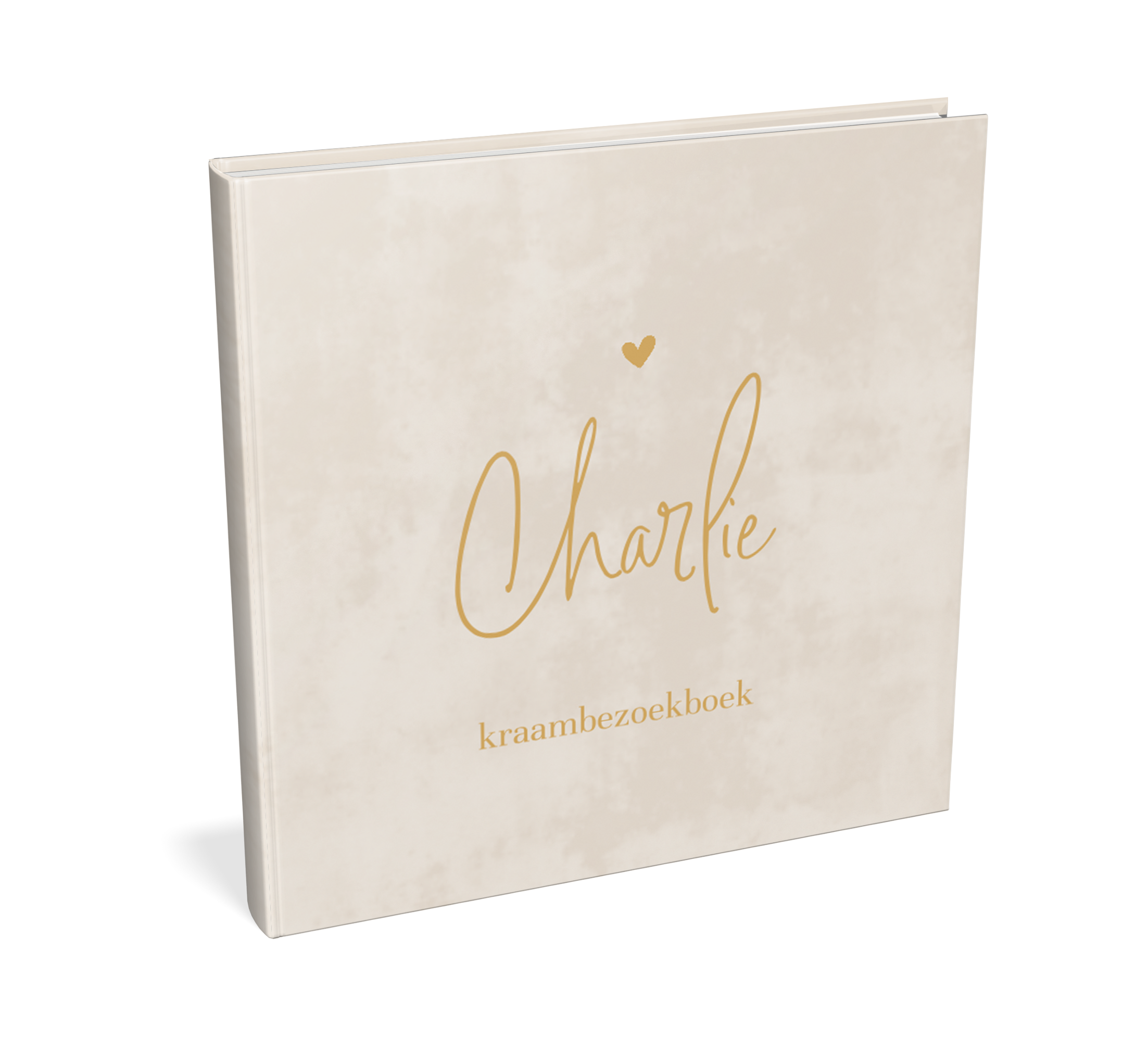 Kraambezoekboek met beige velvet-look en goudkleurig hartje
